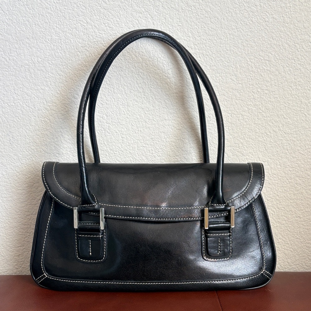 Classic Black Leather Shoulder Bag